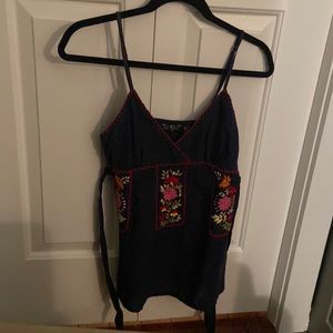 Embroidered navy camisole